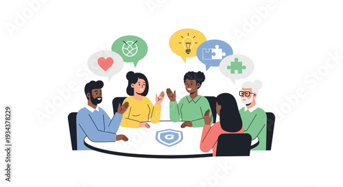 Diverse Team Collaboration Brainstorming Meeting. People Discussing Ideas, Solutions & Strategy