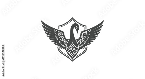 Heraldic Swan Emblem with Wings Spread, Elegant Crest Logo Design
