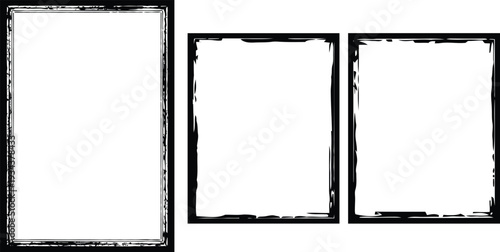 Three distressed black rectangular frames on white background