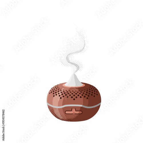 Vector illustration of an eco-friendly aroma diffuser, emitting a gentle, fragrant mist. This modern wellness device creates a soothing ambiance, perfect for relaxation