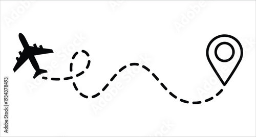 Airplane Travel Route Destination Location Pin Vector Illustration