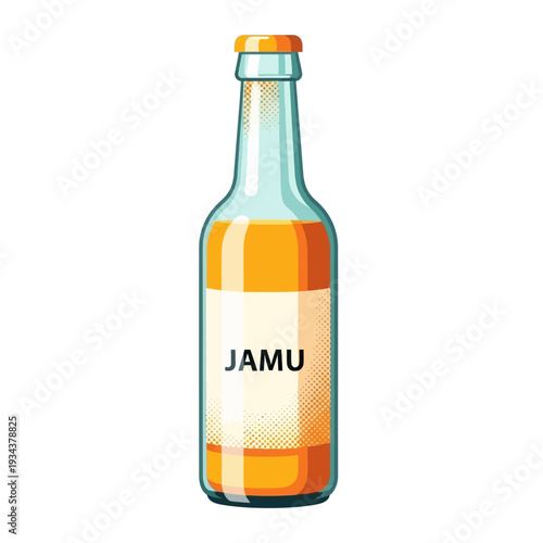 Vector illustration of a bottle of orange liquid with a label reading JAMU, representing a refreshing beverage, perfect for commercial use