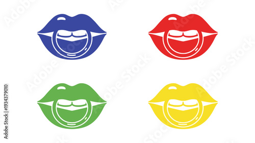 Four smiling lips icons in different vibrant colors arranged in a grid layout