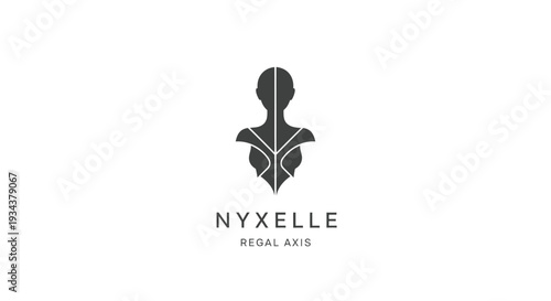Abstract human figure logo with text NYXELLE REGAL AXIS on white background