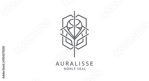 Geometric abstract logo design, sleek and modern, with text AURALISSE NOBLE SEAL.