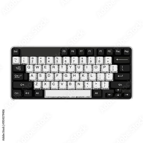 Modern Mechanical Keyboard Vector Illustration, Sleek Black and White Design, Compact Layout for Gaming and Productivity, High-Quality Digital Art