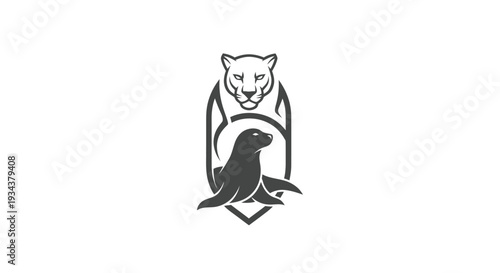 Stylized Silhouette Logo of a Panther Above a Seal in a Crest
