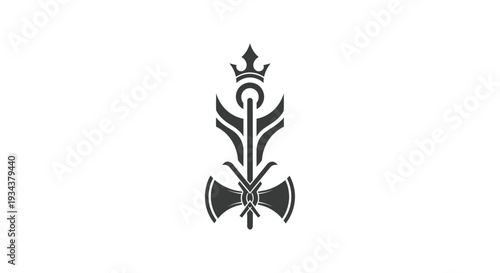Stylized Axe and Crown Emblem Logo Design, Heraldic Symbol, Medieval Warrior Icon