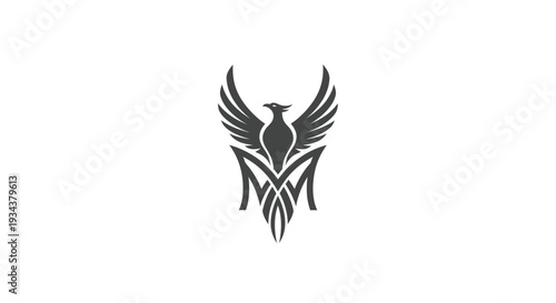 Phoenix Logo Emblem: Mythical Bird Silhouette with Abstract Tribal Design on White Background