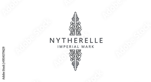Elegant symmetrical logo with "NYTHERELLE IMPERIAL MARK" text and ornate flourishes