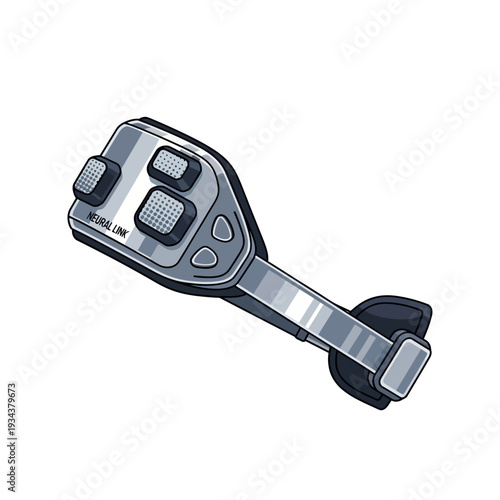 Vector graphic depicting a cutting-edge neurological input device, a sleek wearable technology concept for seamless human-computer interaction and cognitive enhancement