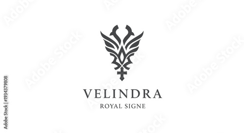 Elegant Velindra Royal Signe Logo with Wings and Cross on White Background