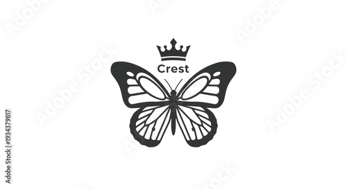 Butterfly with Crown and Crest Logo - Elegant Insect Emblem