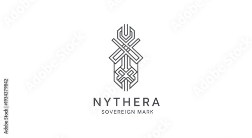 Abstract geometric logo with the name NYTHERA and slogan SOVEREIGN MARK