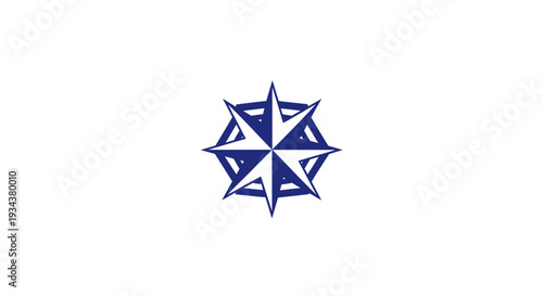 Blue Compass Rose Icon on White Background, Navigation Symbol, Directional Star