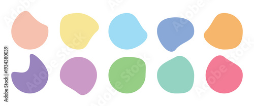 Collection of abstract colorful blob shapes vector design. Organic form liquid elements various colors.  Random deformed abstract figures, wavy spots or fluid amorphous. Modern uneven blots. 