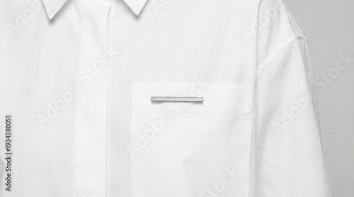 Minimalist Silver Bar Brooch on Crisp White Poplin Shirt