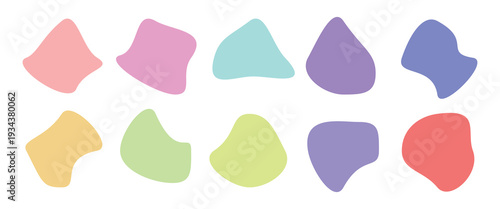 Collection of abstract colorful blob shapes vector design. Organic form liquid elements various colors.  Random deformed abstract figures, wavy spots or fluid amorphous. Modern uneven blots. 