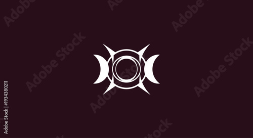 Mystic Triple Moon Symbol with Circles on Dark Burgundy Background