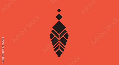 Geometric Tribal Feather Symbol on Red Background