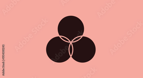 Three Interlocking Dark Circles on Pink Background Abstract Graphic Design