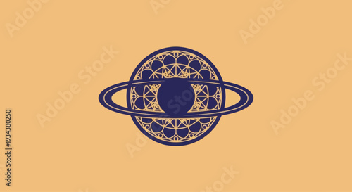 Stylized Saturn planet icon with rings on a plain background, cosmic symbol