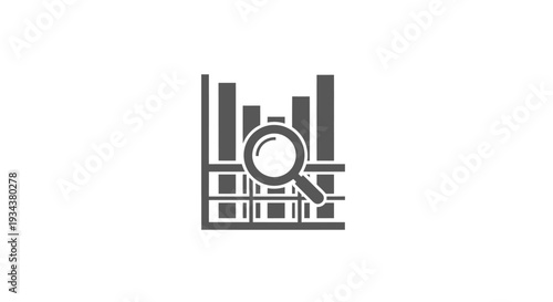 Magnifying glass over bar chart icon representing data analysis and business growth