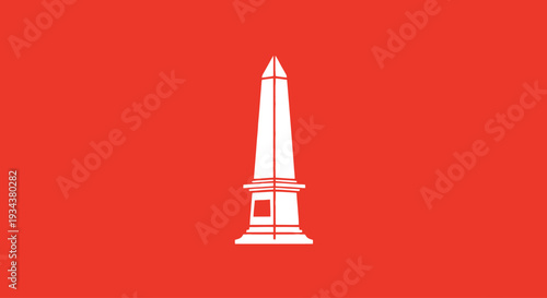 White Obelisk Monument on Red Background