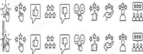 Review icon set. Containing feedback, rating, satisfaction, like icons. Vector illustration.