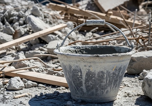 Wallpaper Mural Dirty metal bucket on a construction site with debris and rubble Torontodigital.ca
