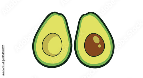 Fresh halved avocados with pit on white background