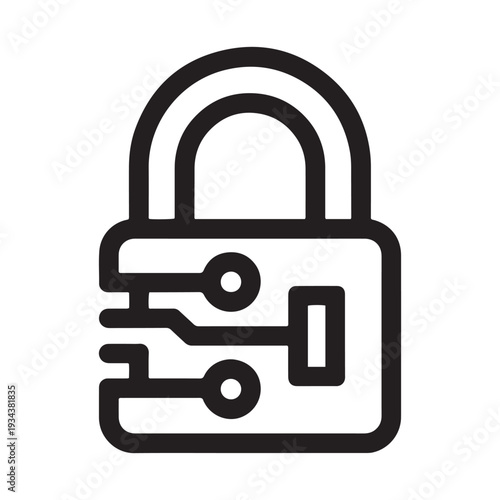 Fintech security lock icon with digital circuit lines for financial technology and cyber protection vector.