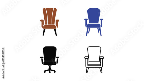 Four distinct styles of chairs displayed in a simple graphic format