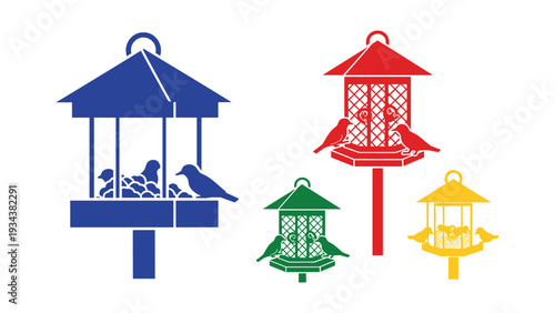 Colorful decorative birdhouse and lantern set displayed against a plain background