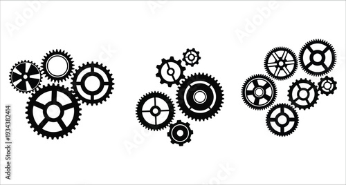 Mechanical Gears Set Black Silhouette Vector Illustration