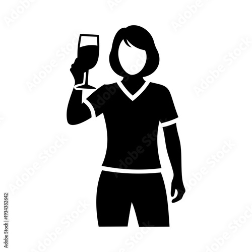 Woman raising a glass for a toast in a celebratory stance. Female team toast  