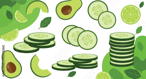 Fresh green food ingredients for healthy eating and nutrition