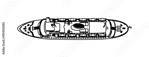 Luxury yacht floor plan illustration for marine design