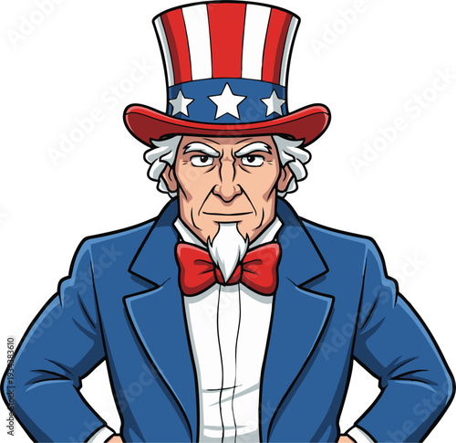 Uncle Sam Cartoon Character Illustration for American Patriotism.