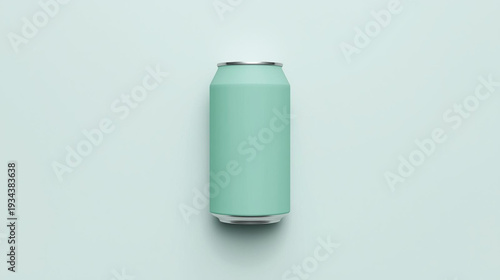Minimalist Mint Green Beverage Can on Light Background for Branding and Packaging Design