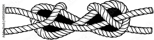 A detailed black and white illustration of a double fisherman's knot