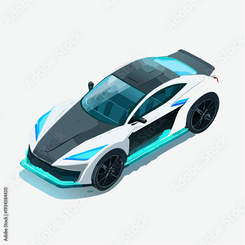 Sleek White and Blue Sports Car from a High Angle