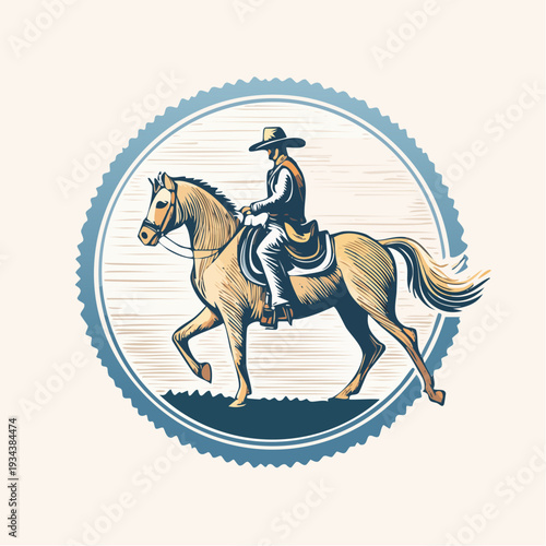 Man Riding Horse in Circular Emblem Logo