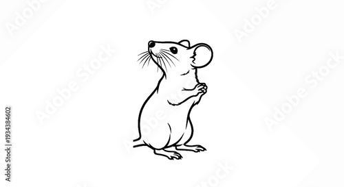 A simple black and white drawing of a mouse standing upright on its hind legs