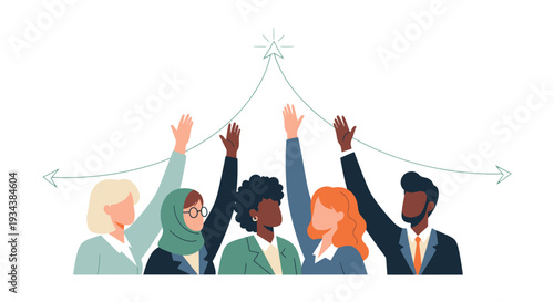 Diverse Business Team Reaching for Shared Goals and Success: Collaborative Growth and Achievement