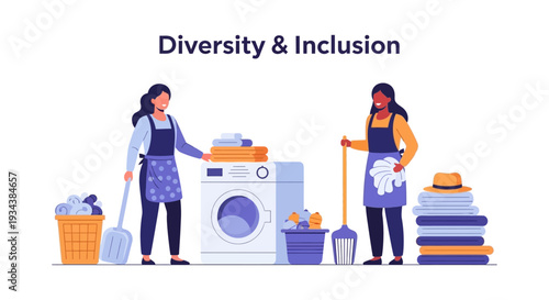 Diverse Women Engaged in Household Chores - Cleaning, Laundry & Domestic Work, Representing Diversity and Inclusion