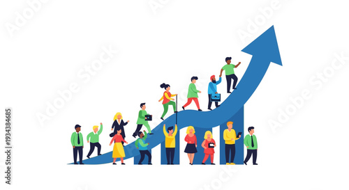 Diverse Business Team Climbing Upward Growth Arrow Representing Collaborative Success and Professional Progress