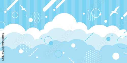 爽やかな青空ポップ背景 雲とサマーイメージデザイン