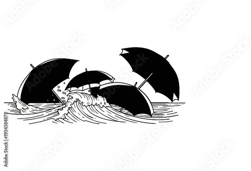 Umbrellas tossed on stormy seas
