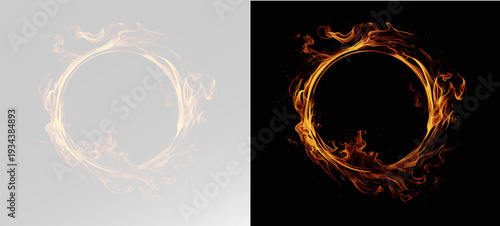Tablou pe pânză Abstract glowing fire swirl with intense burning flames and golden light aura pn
